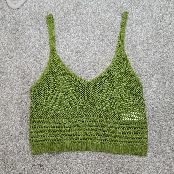 Almost Famous Tops - Almost Famous Crochet Crop Top Green Size Medium Festival Resort Cruise